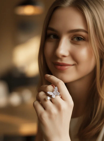 Elegant Pearl Butterfly Ring