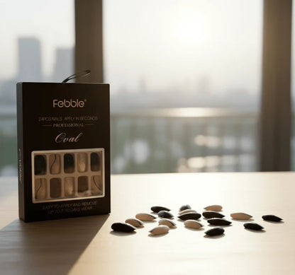 Febble - Elegant Black Nude Oval Nails
